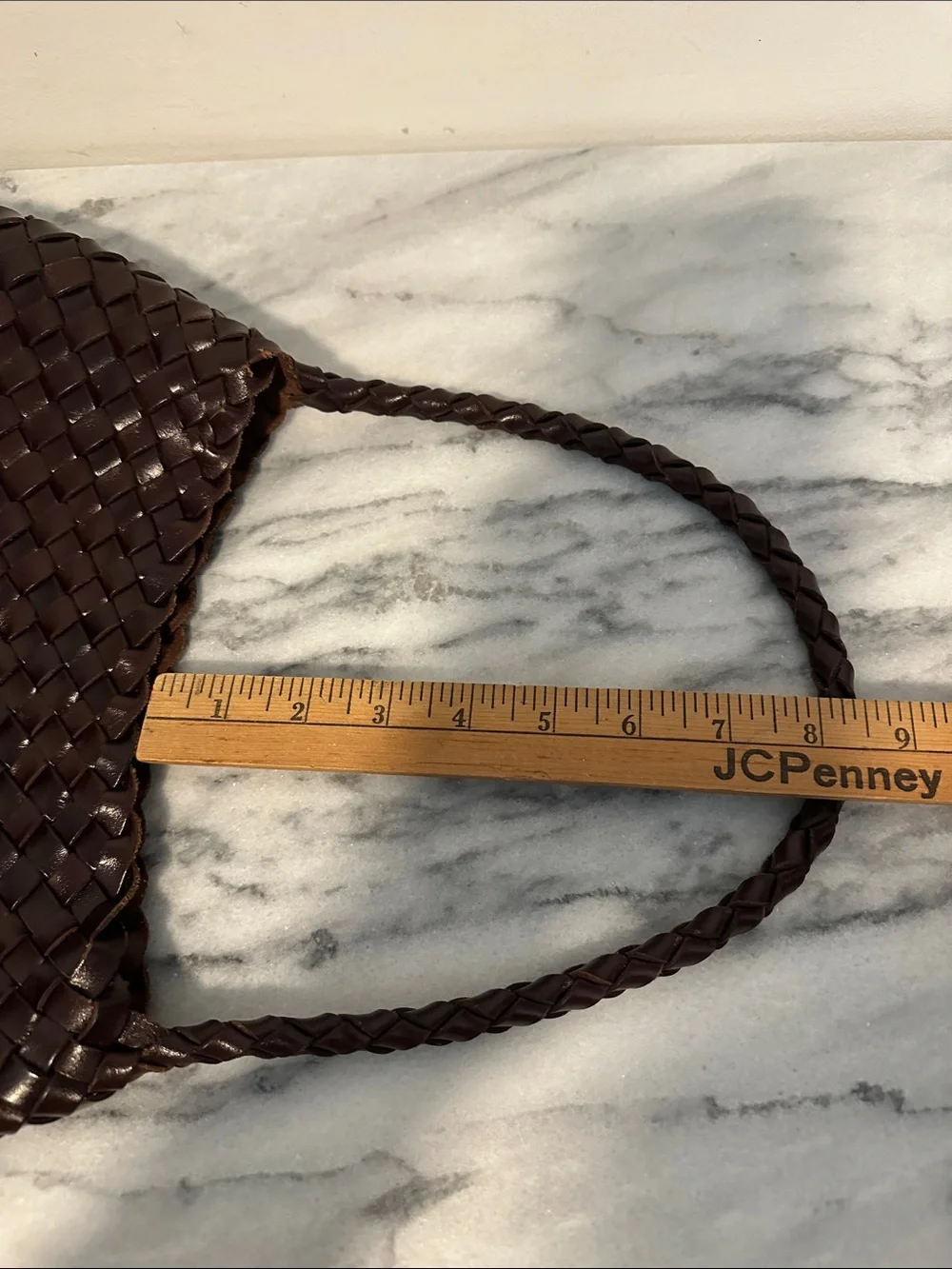 Faye Creations Emma Woven Full-Grain Leather Shoulder Bag - Dark Brown